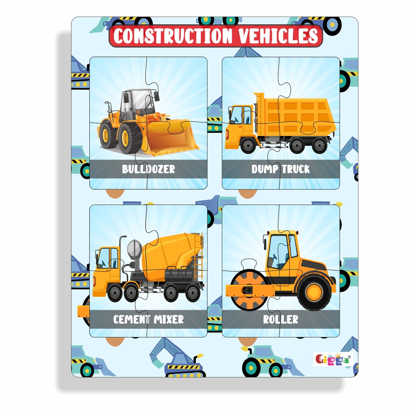 Construction Vehicles - 4 in 1 Acrylic Puzzle