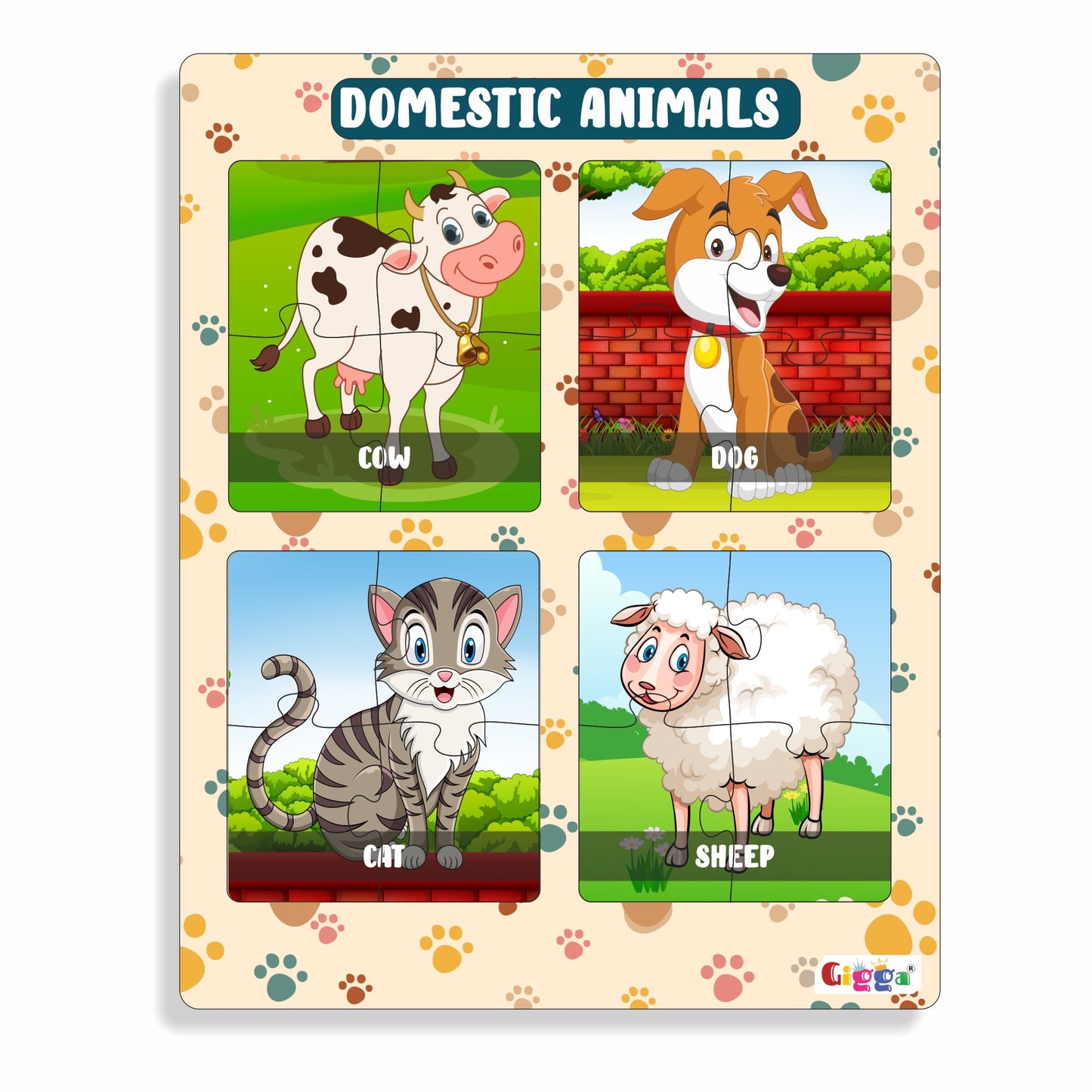 Domestic Animals - 4 in 1 Acrylic Puzzle