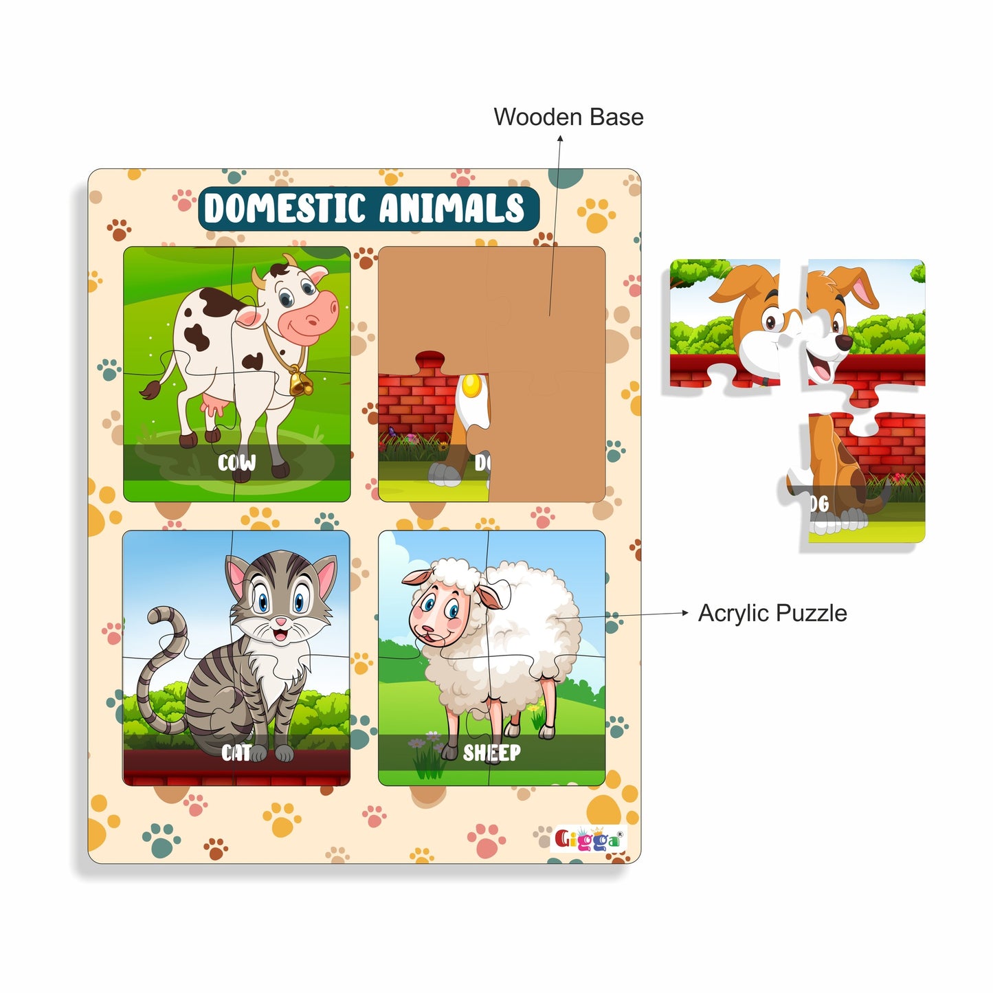 Domestic Animals - 4 in 1 Acrylic Puzzle