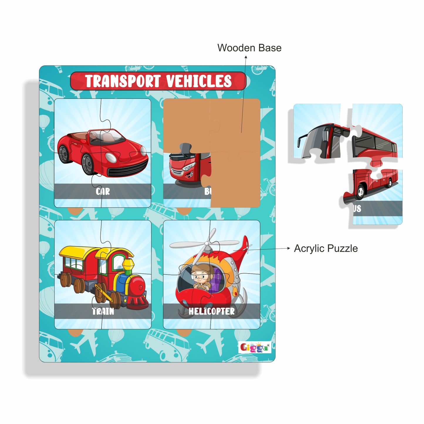 Transport Vehicles - 4 in 1 Acrylic Puzzle