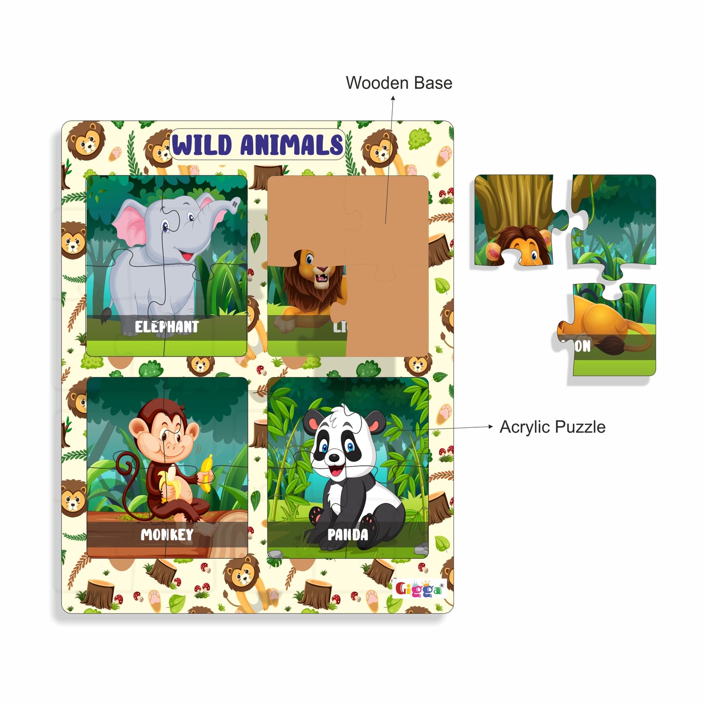 Wild Animals - 4 in 1 Acrylic Puzzle